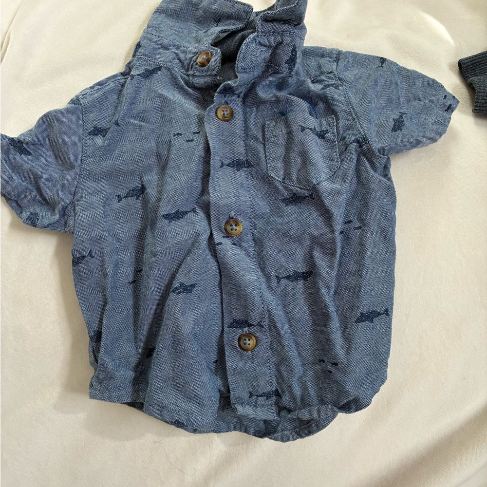 Blue Shark Print Kids Shirt